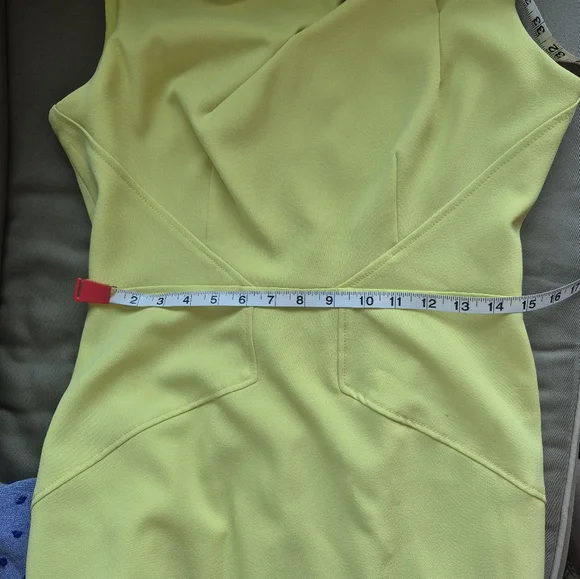 Julia Jordan Dress Yellow Green Gathered Neck Stretch Sleeveless Size 8 - Picture 10 of 12